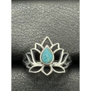 New Condition Sterling Silver Turquoise Lotus Ring Size 7 925